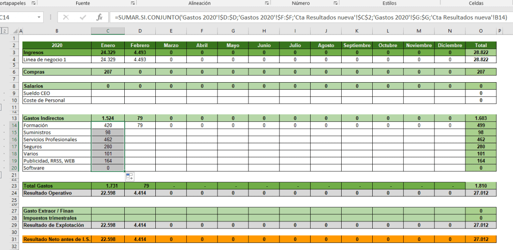 cómo crear una cuenta de resultados en excel