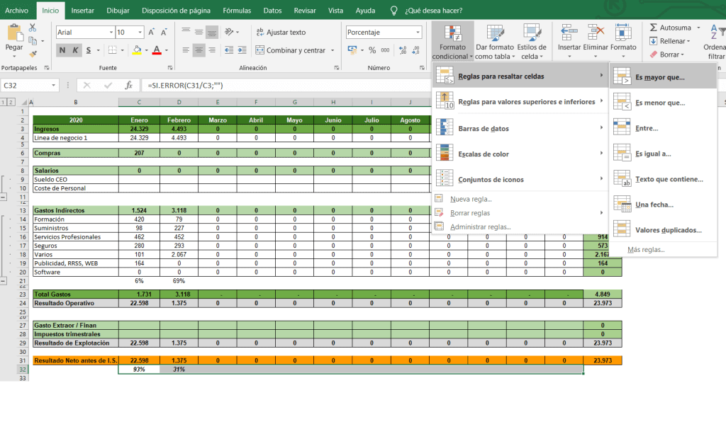 cómo crear una cuenta de resultados en excel
