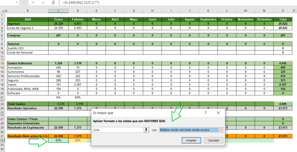 cómo crear una cuenta de resultados en excel